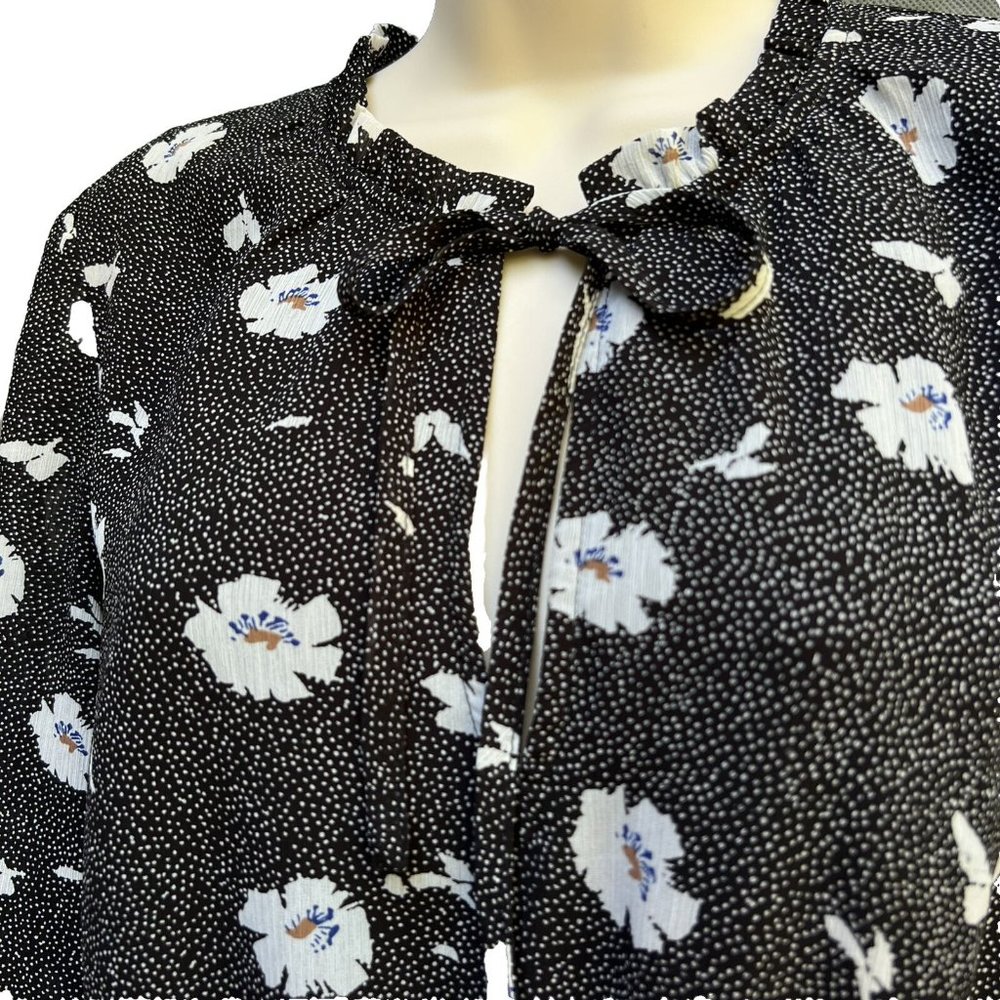 J. Crew Factory AG882 Long-Sleeve Printed Tie-Neck Dress Sz S Black Floral - Picture 4 of 7